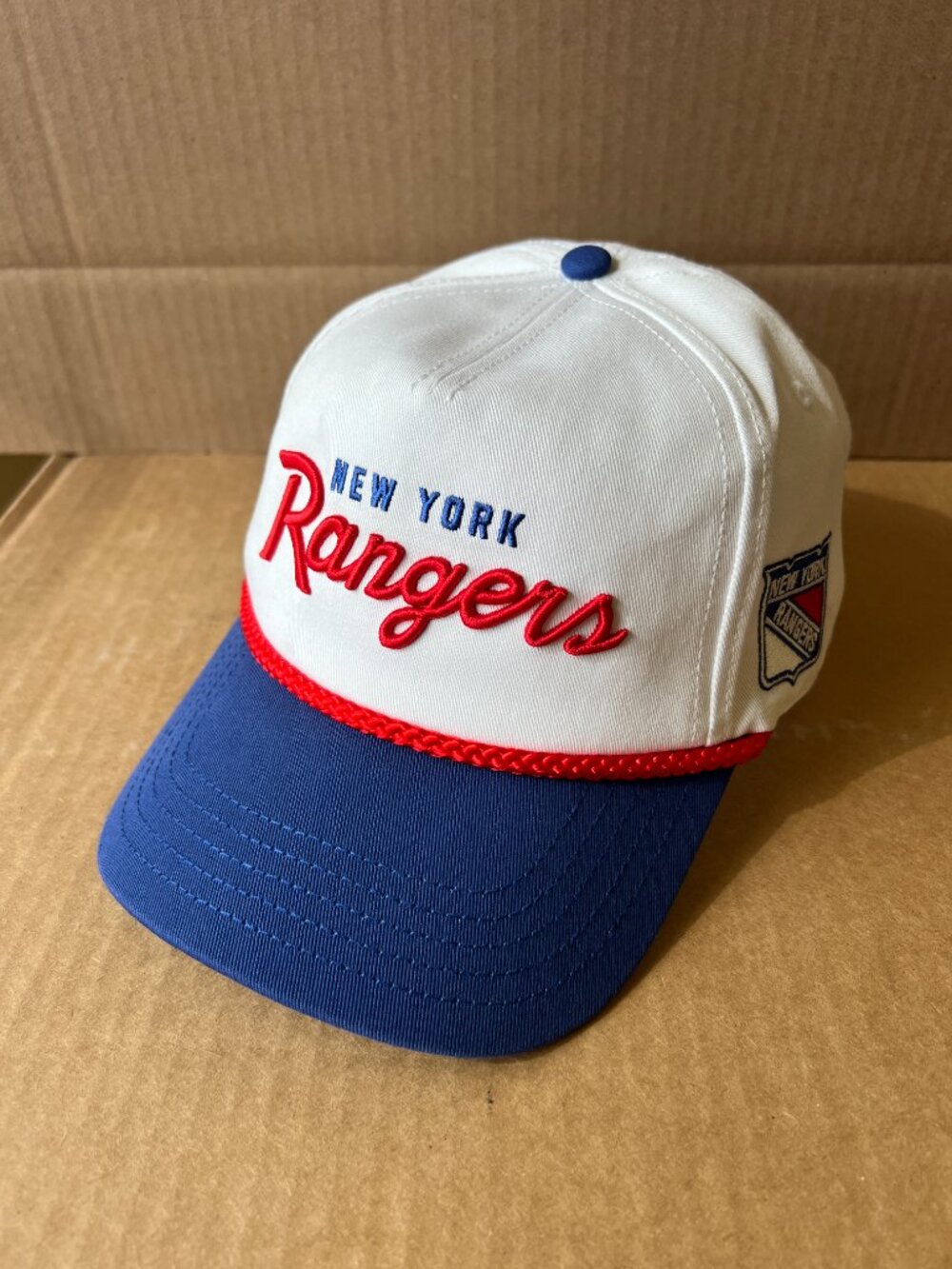 NY Rangers Hat Embroidered Display w/Flaws Rope Snapback Royal and White